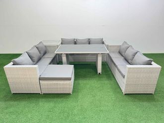 Fimous Patio Outdoor Garden Furniture Sets with Side Table Big Stool in Light Grey