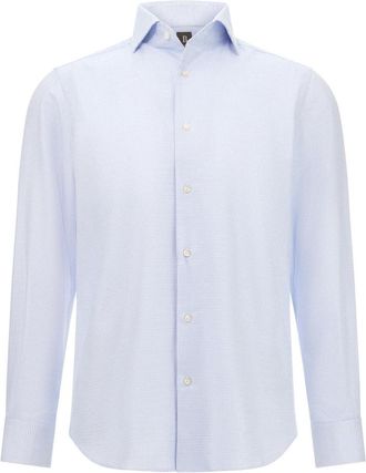 Boggi Milano Overhemden, Heren, Blauw, S, Katoen, Regular Fit Katoenen Twill Overhemd