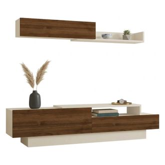 Dmora Parete Gais, Mueble De Sala Modular, 6 Estantes, 3 Puertas, Marr&oacute;n Nogal