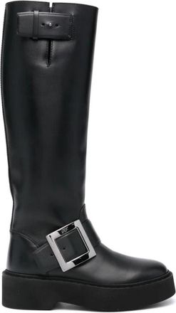 Roger Vivier Viv Rangers Hoge Leren Laarzen - Dames - Hoge Laarzen - Zwart - 39 EU - Leer - Schoenen
