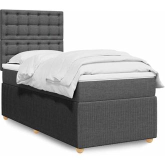 vidaXL Cama Box Spring Con Colch&oacute;n Tela Gris Oscuro 100x200 Cm