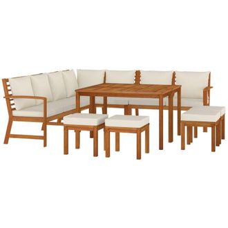 vidaXL Vidaxl Juego Comedor Jard&iacute;n Con Cojines 11 Piezas Madera Maciza Acacia