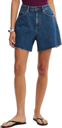 Cotton On High Waist 90s Denim Shorts in Gemini Blue Raw at Nordstrom, Size 10