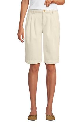 Lands End Lightweight Denim Mid Rise Pleated 12 Slouchy Shorts in Natural at Nordstrom, Size 16