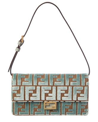 Fendi Fendi Baguette Ff Velvet & Leather Wallet On Chain