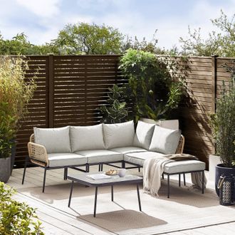 Furniturebox Maldives PE Rattan 5 Seat Outdoor Garden Sofa Set in Beige