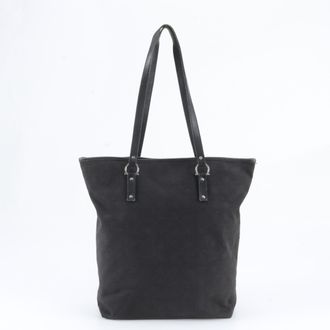 Ferragamo Black Leather Canvas Shoulder Bag Tote Bag (Pre-Owned)