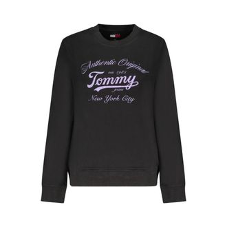Tommy Hilfiger Zwarte Katoenen Dames Trui Geborsteld Uiterlijk - Dames - Sweatshirts - Zwart - S - Katoen - Hoodies & sweatvesten
