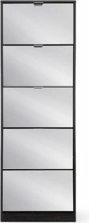 No Brand No Brand - Scarpiera verticale 5 ante in legno truciolare bilaminato grigio scuro con specchio 60x24xH180 cm