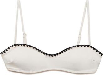 Mango Contrast Embroidery Bikini Top in White at Nordstrom, Size Large