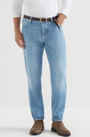 Brunello Cucinelli Lightweight denim traditional fit five-pocket trousers in Light Denim at Nordstrom, Size 44