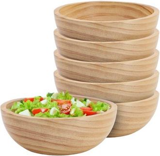 MegaChef 6 Piece 7 Inch Pine Wood Bowl Set in Tan at Nordstrom