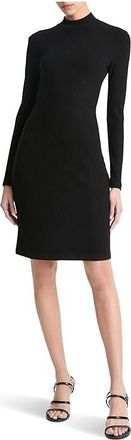 Vince Ribbed Long Sleeve Short Dress Womens Dress Black : MD, Nylon/Polyester/Rayon