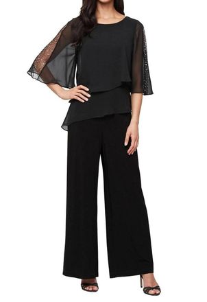S.L. Fashions Chiffon Wide Leg Jumpsuit In Black
