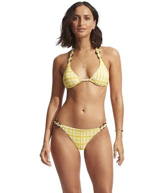Seafolly Amalfi Triangle Bikini Top Womens Yellow Check Slide Swimwear JZZ413