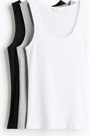 H&M 3er-Pack Gerippte Tanktops - Weiss/Graumeliert/Schwarz