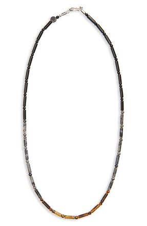 Caputo & Co. Bar and Stone Beaded Necklace in Yellow Tiger Eye at Nordstrom