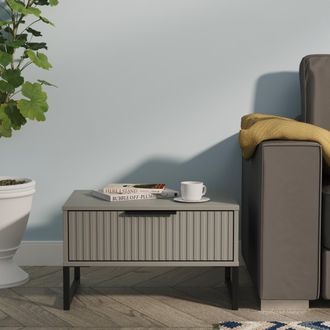 Lewis's Fluted 1 Drawer Wide Side Table in Dusk Grey - Ready Assembled - Lewiss Home | TJ Hughes