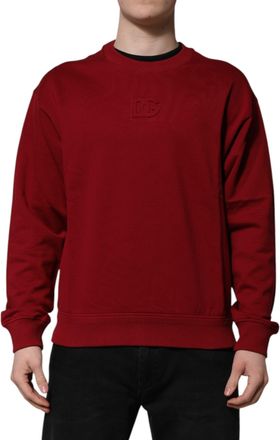Dolce & Gabbana Mens Red Embossed Logo Cotton Crew Neck Sweater Clothing