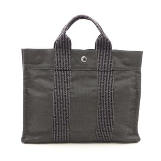 Herm&egrave;s Gray Nylon Canvas Handbag Tote Bag (Pre-Owned)