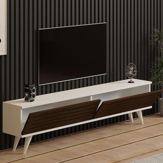 Dmora Mueble Para Tv Trepuzzi, 2 Puertas, Apertura Abatible, 2 Compartimentos, 160x25x40h Cm Marr&oacute;n Nogal