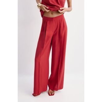 Mango Pleated Wide Leg Pants in Red at Nordstrom, Size 0