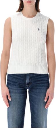 Polo Ralph Lauren Round-neck Knitwear, female, White, Size: L Sleeveless Knit Baby Cable