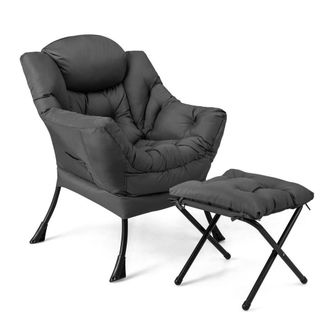 Costway Costway Lazy Chair w/Ottoman Modern Leisure Chair Lounge Chair w/Pillow in Grey