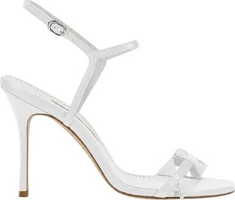 Manolo Blahnik Schoenen, Dames, Wit, 38 EU, Leer, Cigaura 105 Stiletto Sandalen