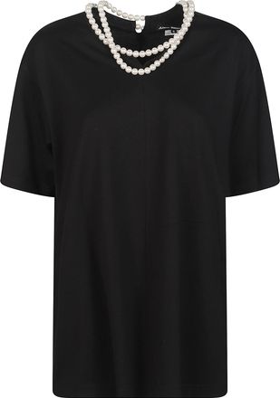 Junya Watanabe Black Pearl Necklace Detail Cotton T-Shirt