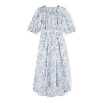 Motivi Lange katoenen jurk met bloemenborduursel - Dames - Casual kleedjes - Blauw - 2XS - Katoen - Kleedjes