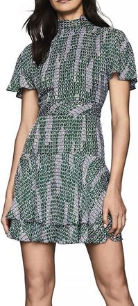 Reiss Natalie Printed Slit Sleeve Dress In Green
