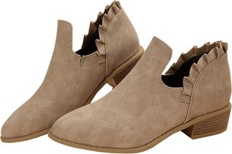 Generic Side Zipper Boots for Women Ankle Boots Short Boots Single Shoes for Ladies Casual Shoes Women Wide Short Boots (Khaki, 5.5)