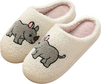 Generic House Slippers for Women Cute Cartoon Animal Print Plush Fluffy Warm Winter Shoes Memory Foam Slippers Womens Indoor Outdoor Slip On Non-Slip Slides B