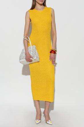 Alaia Silk Pencil Dress, Womens, Yellow