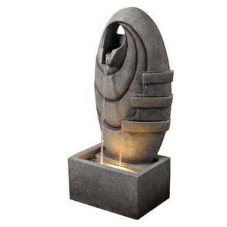 Teamson Home Garden Outdoor Water Feature, Modern Oval Water Fountain, With Warm LED Lights, Grey