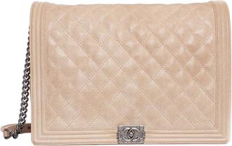 Chanel Beige Leather Soft Large Boy Bag (Authentic Pre-Loved)