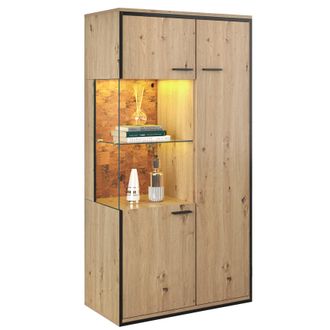 STILVORA Vetrina Con 1 Anta In Vetro, 3 Ripiani Regolabili E Led 15 Colori, Stile Moderno, In Mdf, Naturale, 77,5&times;40&times;150 Cm