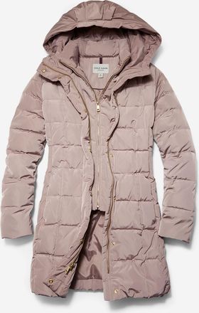 Cole Haan Womens 32 Signature Hooded Taffeta Down Coat - Brown Size Medium