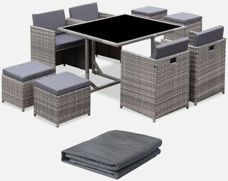 Sweeek Mesa De Jard&iacute;n Encastrable Resina Con 8 Sillones + Cobertor