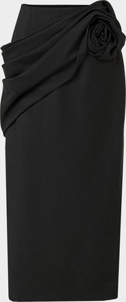 Carolina Herrera Draped Rose Slit Midi Skirt