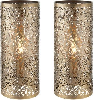 Loops 2 PACK - Pattern Table Lamp Light Aged Brass Floral Bird Metal Cylindrical Shade