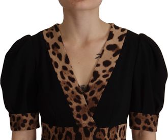 Dolce & Gabbana Womens Black Leopard A-Line Knee Length Dress Viscose
