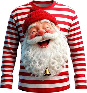 Generic Christmas Jumpers for Mens Santa Claus Sweatshirts Xmas 3D Printed Pullover Comfortable Jumper Long Sleeve Ugly Tops Funny Novelty Blouse Loose Fit Sw