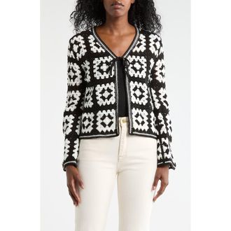 Forgotten Grace Crochet Sweater Cardigan in Black at Nordstrom Rack, Size X-Large Regular