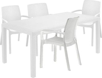 Dmora Dmora - Set salotto da esterno Roccaraso, Salottino outdoor e indoor, Tavolo rettangolare fisso con 4 sedie impilabili, Made in Italy, Antracite