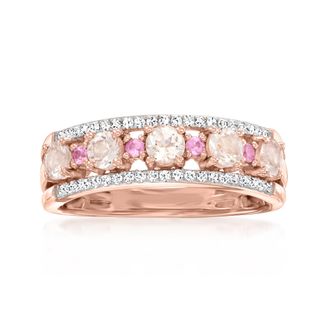 Ross-Simons Morganite and. Diamond Ring With Pink Sapphire Accents in 18kt Rose Gold Over Sterling