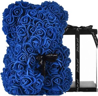 Trade Shop Trade Shop - Oso De Peluche Rose Oso Con Flores Artificiales Desde 25 Cm De San Valent&iacute;n - Azul