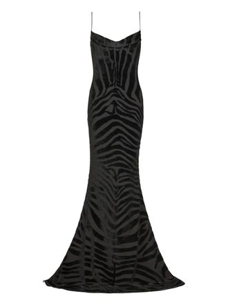 Balmain zebra-print maxi dress - women - Viscose/Polyester - 40 - Black