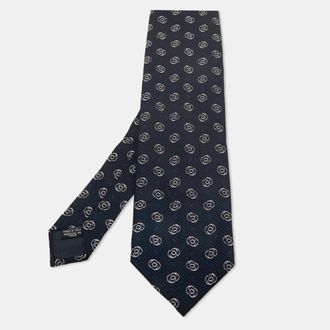 Giorgio Armani Navy Blue Abstract Printed Silk Tie
